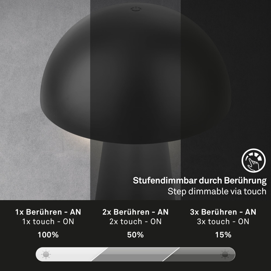 Briloner - Lampe de table d'extérieur tactile dimmable à LED, rechargeable LED/2,6W/5V 3000K IP44 2000 mAh noire