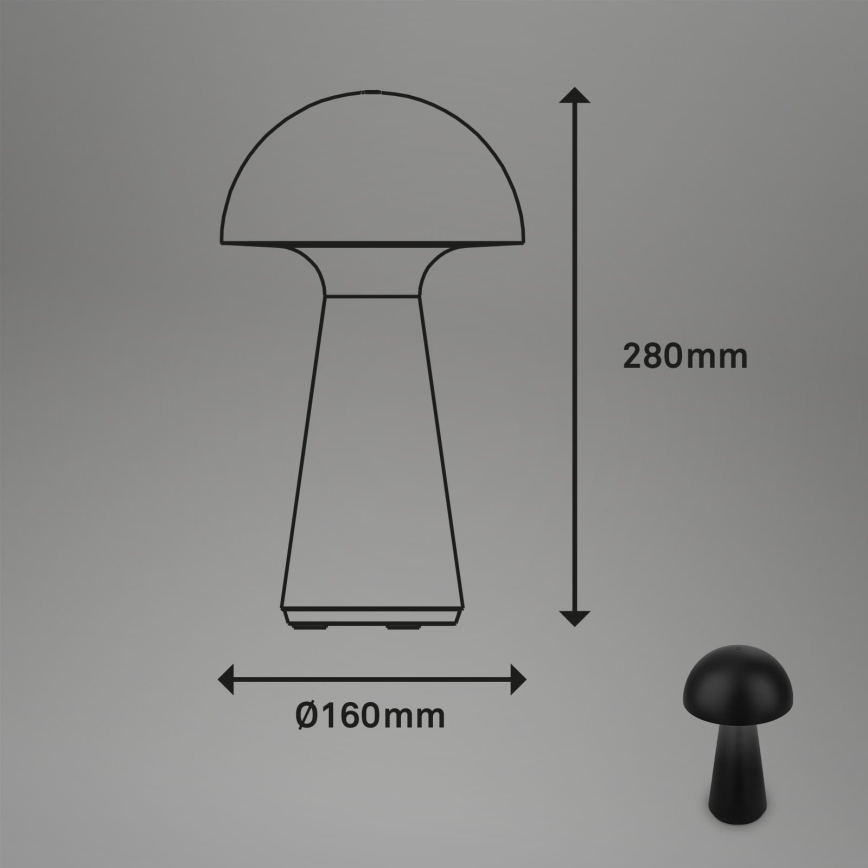 Briloner - Lampe de table d'extérieur tactile dimmable à LED, rechargeable LED/2,6W/5V 3000K IP44 2000 mAh noire