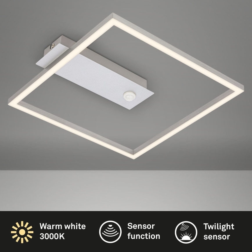 Briloner - LED plafondlamp met bewegings- en schemersensor FRAME LED/14W/230V 3000K 30x32 cm mat chroom