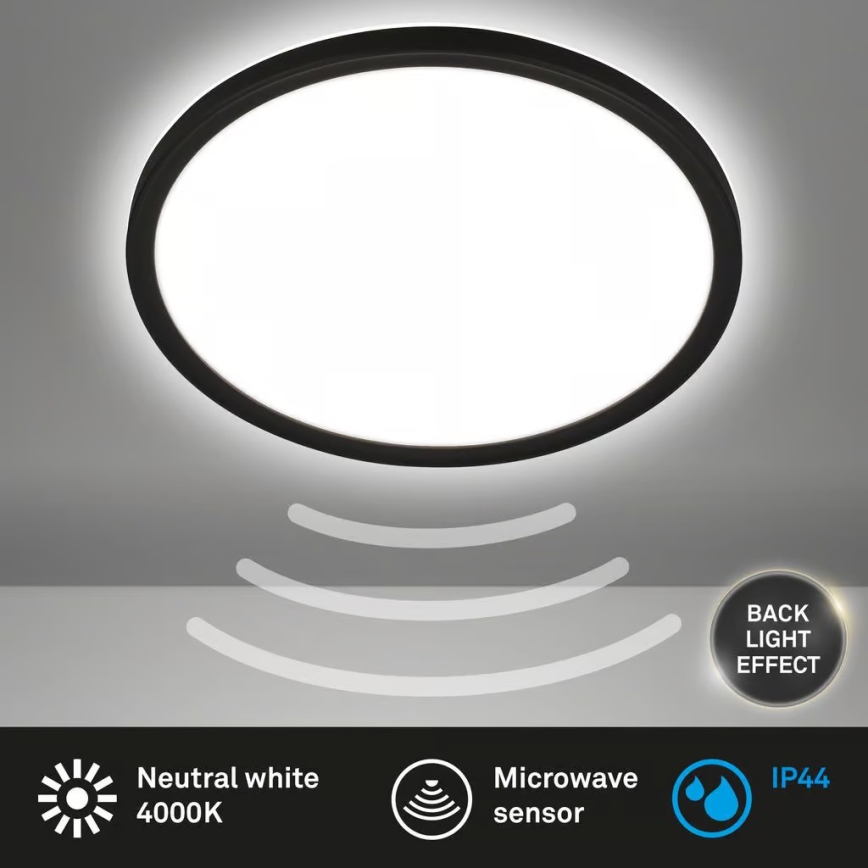 Briloner - LED plafondlamp voor badkamer met bewegingssensor MOVE LED/18W/230V IP44 Ø 29 cm zwart
