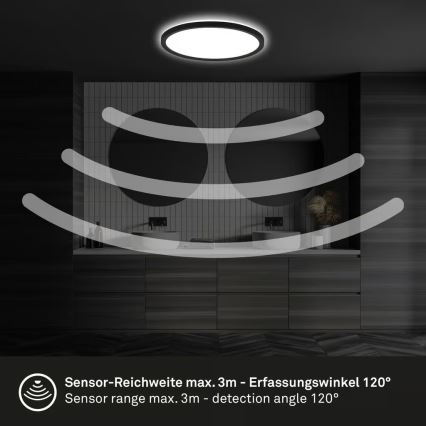 Briloner - LED plafondlamp voor badkamer met bewegingssensor MOVE LED/18W/230V IP44 Ø 29 cm zwart