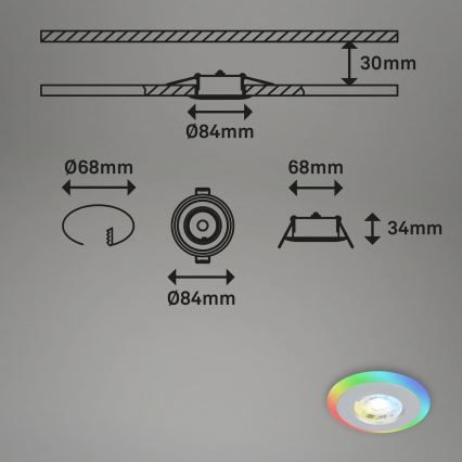 Briloner - LOT 3x Luminaire encastrable de salle de bain RGBW à intensité variable LED/5W/230V 3000-6500K IP44 + télécommande