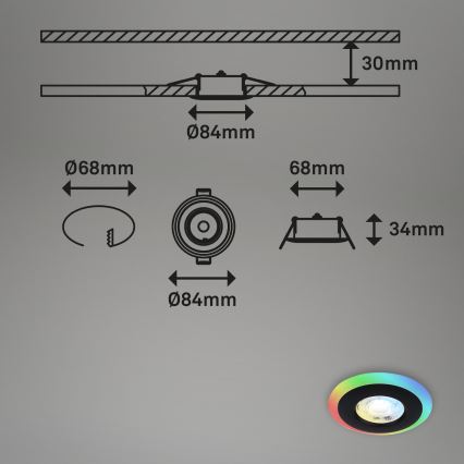 Briloner - LOT 3x Luminaire encastrable de salle de bain RGBW à intensité variable LED/5W/230V 3000-6500K IP44 + télécommande