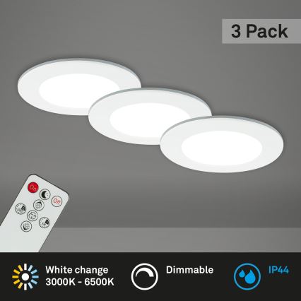 Briloner - LOT 3x Luminaire de salle de bain encastrable à intensité variable LED/4,8W/230V 3000-6500K IP44 + télécommande