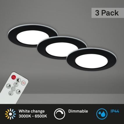 Briloner - LOT 3x Luminaire de salle de bain encastrable à intensité variable LED/4,8W/230V 3000-6500K IP44 + télécommande