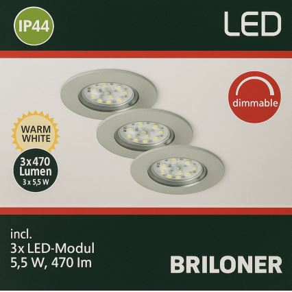 Briloner - LOT 3x Spot encastrable de salle de bain à intensité variable LED/5,5W/230V IP44