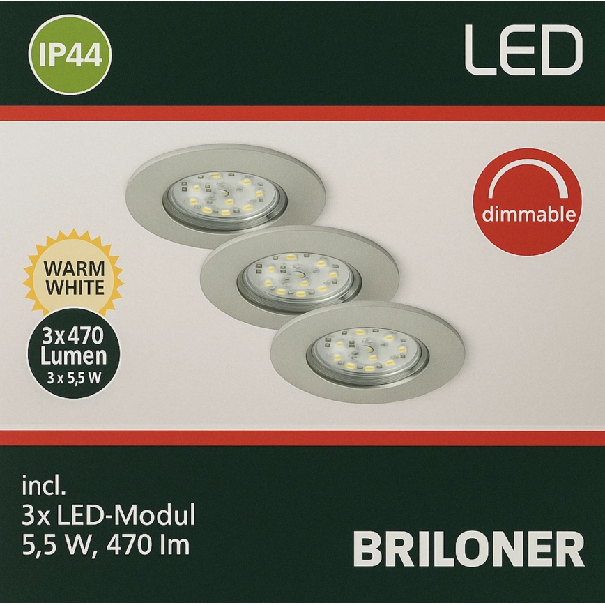 Briloner - LOT 3x Spot encastrable de salle de bain à intensité variable LED/5,5W/230V IP44