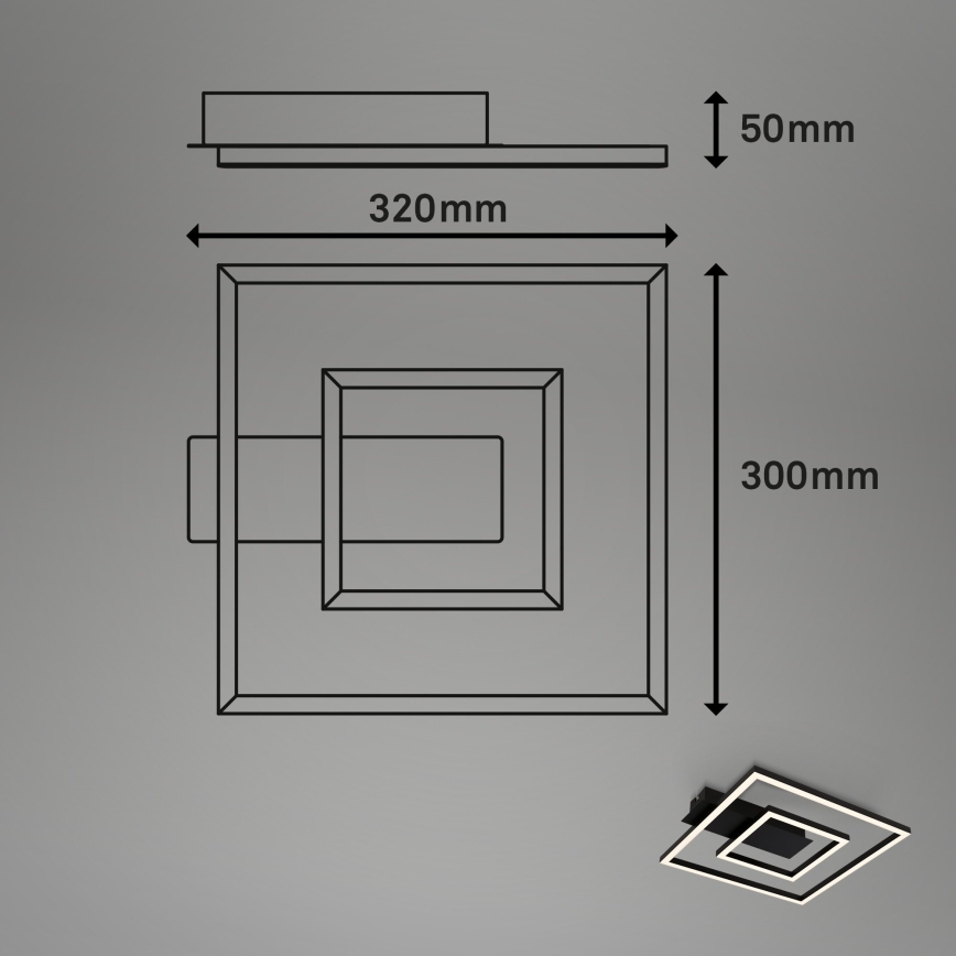 Briloner - Plafonnier LED FRAME, 22 W, 230 V, 3000 K, 30 x 32 cm, noir
