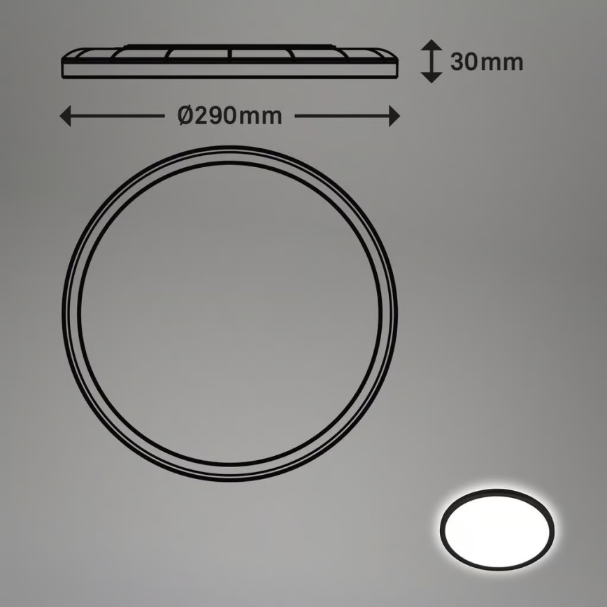 Briloner - Plafonnier LED pour salle de bains MOVE avec capteur de mouvement, LED/18W/230V, IP44, Ø 29 cm, noir