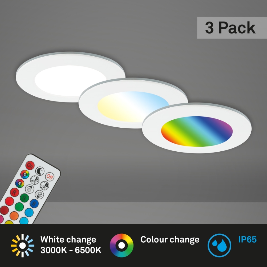 Briloner - SET 3x RGBW LED dimbare badkamer inbouwspot LED/4,8W/230V 3000-6500K IP65 + afstandsbediening