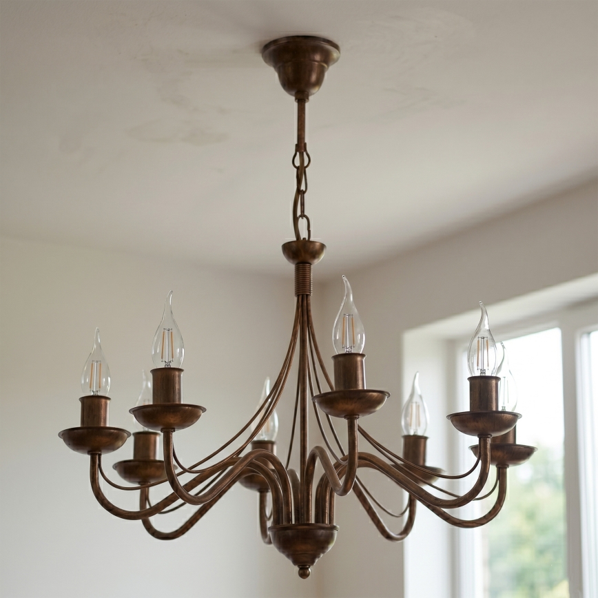 Bronzen kroonluchter aan ketting ANTON 8xE14/60W/230V