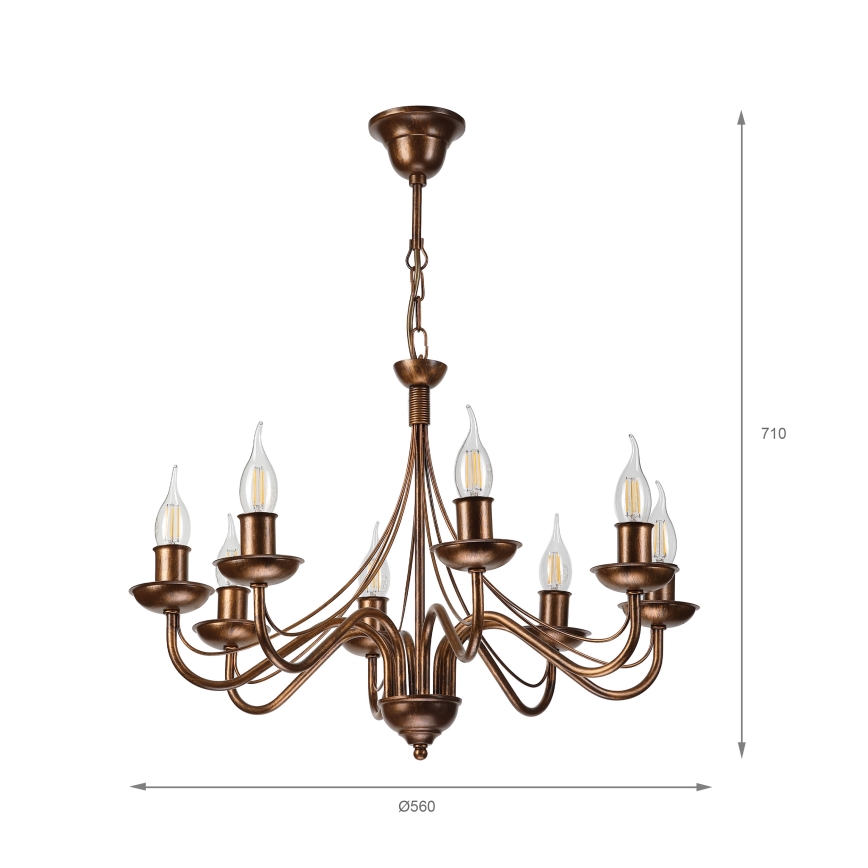 Bronzen kroonluchter aan ketting ANTON 8xE14/60W/230V