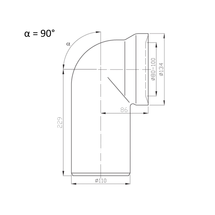 Bruckner - 90° toiletpotaansluiting 11 cm wit