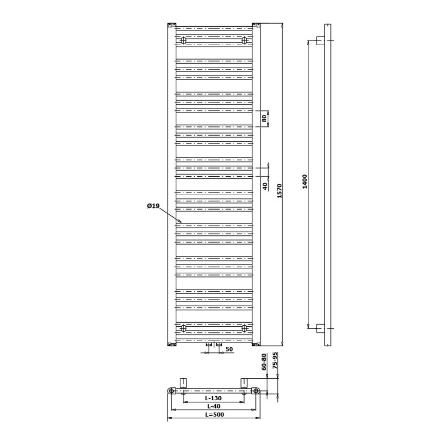 Bruckner - Badkamerradiator ALBRECHT 157x50 cm mat zwart