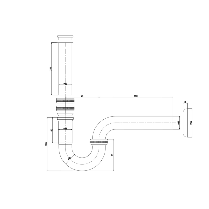 Bruckner - Bekkensifon DN32 glanzend chroom