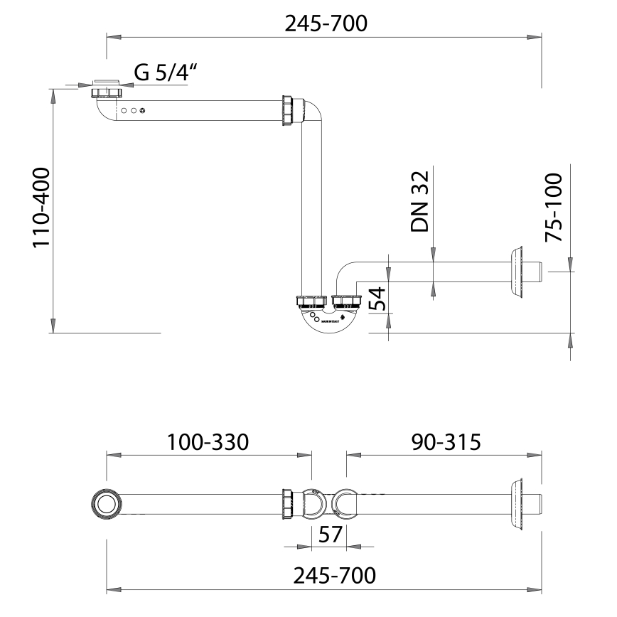 Bruckner - Bekkensifon meubilair DN32 wit