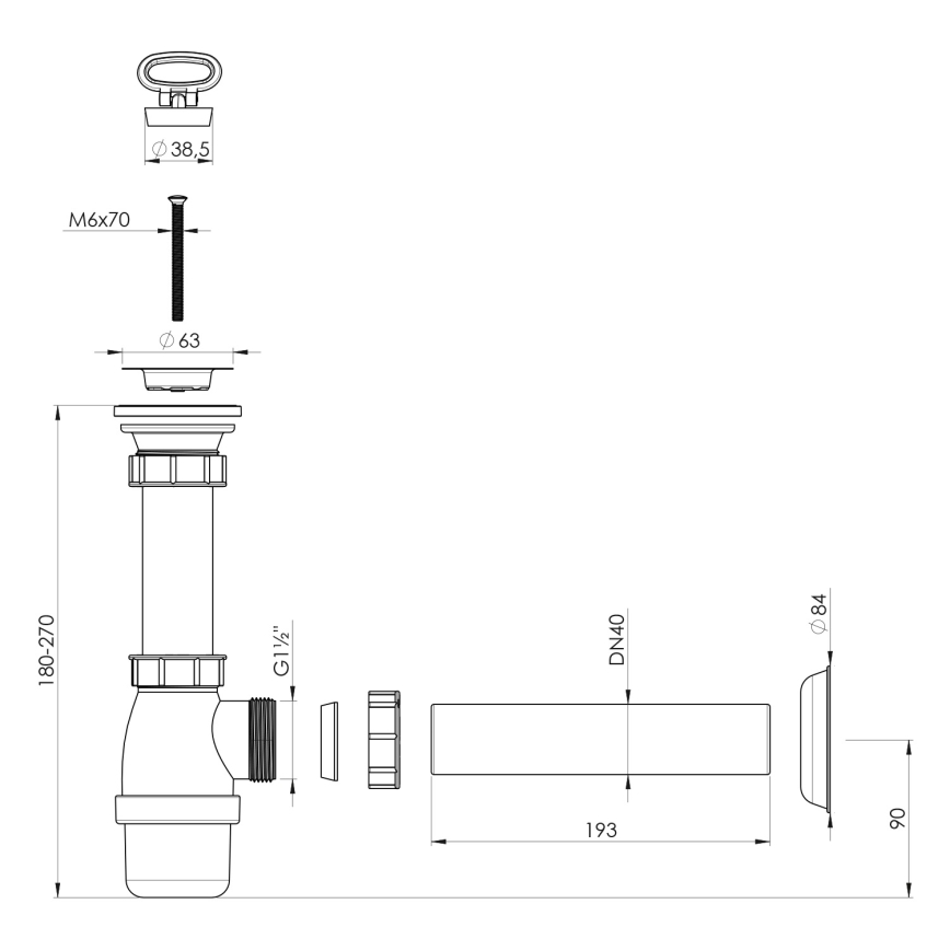 Bruckner - Siphon de lavabo avec siphon DN40 blanc/acier inoxydable