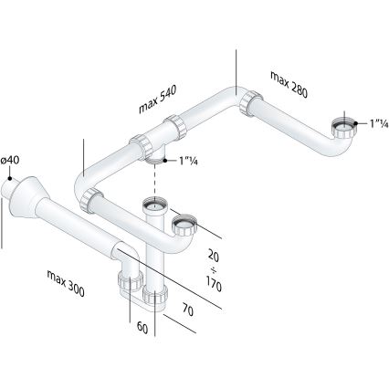 Bruckner - Siphon de lavabo pour double vasque meuble MOSQUITO DN40 blanc