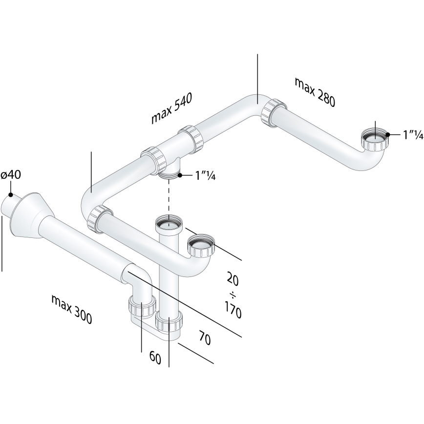 Bruckner - Siphon de lavabo pour double vasque meuble MOSQUITO DN40 blanc