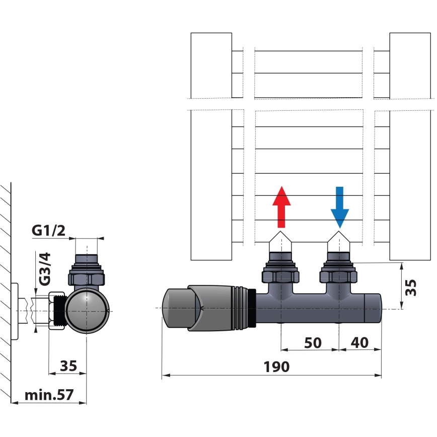 Bruckner - Thermostatische aansluitset voor centrale aansluiting WICHER glanzend chroom