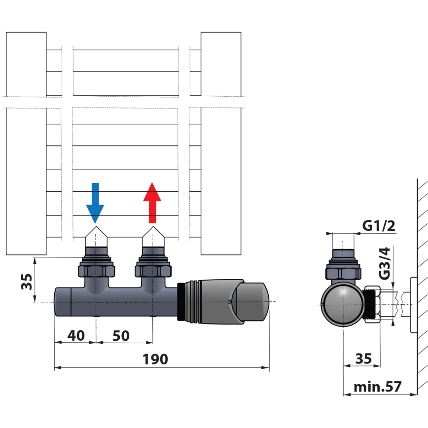 Bruckner - Thermostatische aansluitset voor centrale aansluiting WICHER glanzend chroom
