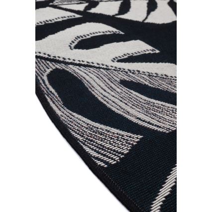 Buiten vloerkleed JUNGLE 135 cm zwart/wit met bladpatroon