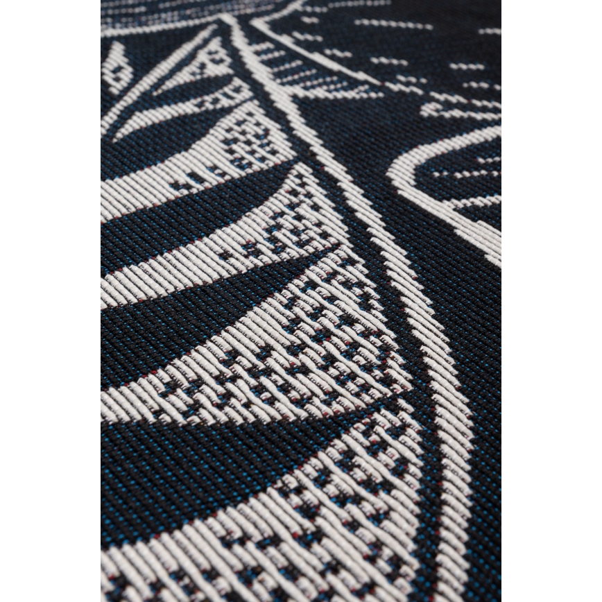 Buiten vloerkleed JUNGLE 135 cm zwart/wit met bladpatroon