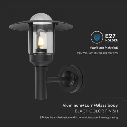 Buiten wandlamp 1xE27/60W/230V IP44 zwart