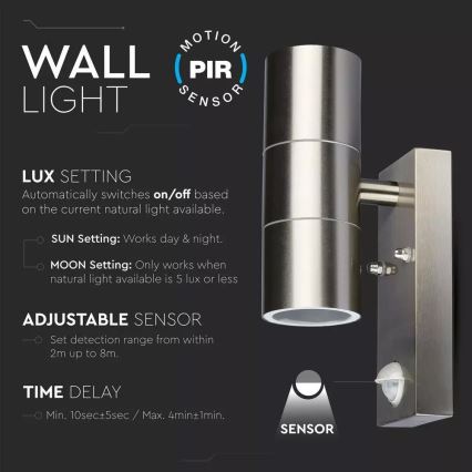 Buiten wandlamp met sensor 2x GU10 / 35W / 230V IP44