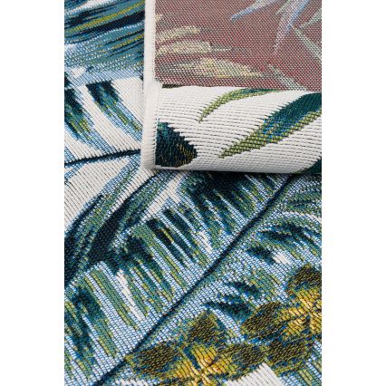 Buitenkleed CAPPUCCINO 120x180 cm turquoise met bladmotief