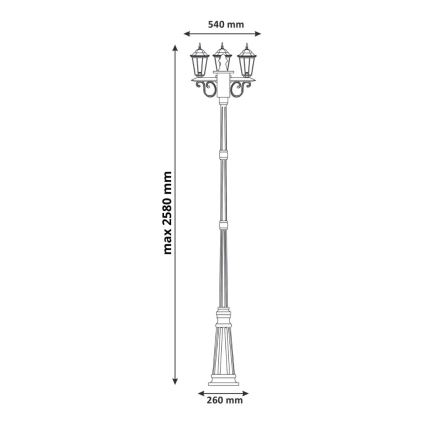 Buitenlamp 3xE27/20W/230V IP43 2,58 m zwart