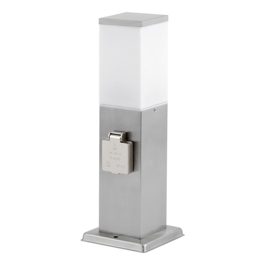 Buitenlamp met 2 stopcontacten SCHUKO 1xE27/20W/230V mat chroom IP44