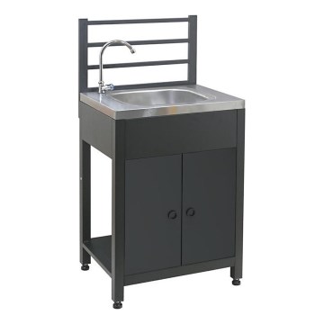 Buitenmodule tafel met spoelbak 60x47x123 cm zwart/roestvrij staal