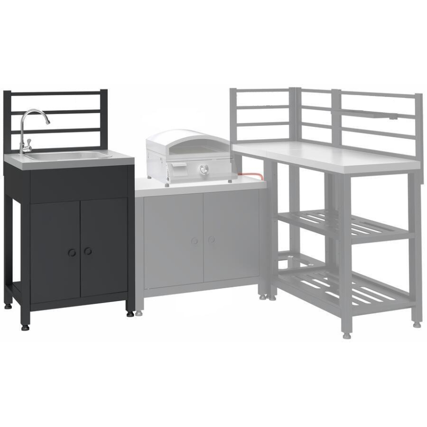 Buitenmodule tafel met spoelbak 60x47x123 cm zwart/roestvrij staal