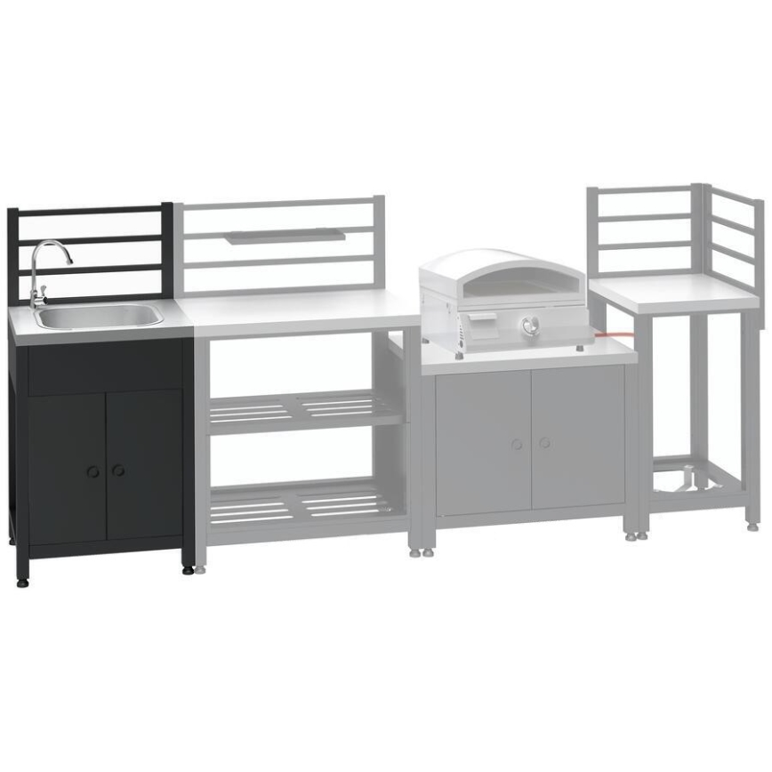 Buitenmodule tafel met spoelbak 60x47x123 cm zwart/roestvrij staal