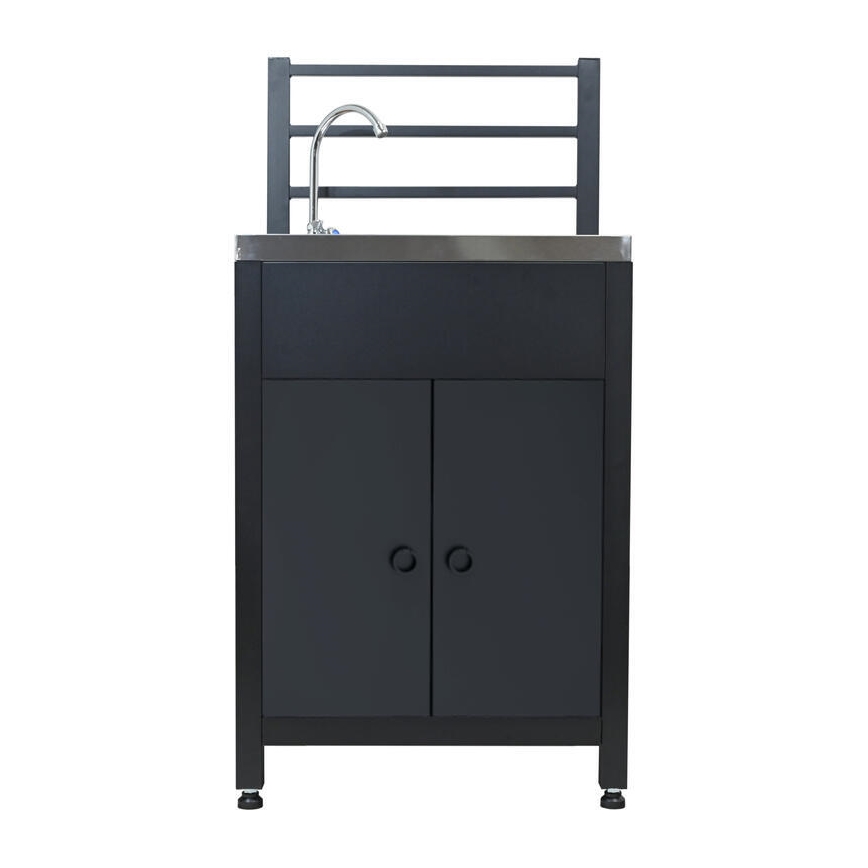 Buitenmodule tafel met spoelbak 60x47x123 cm zwart/roestvrij staal