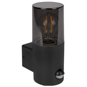 Buitenmuurlamp met bewegings- en schemersensor, 1x E27/40W/230V, IP44, zwart/gerookt glas
