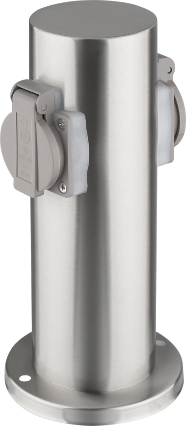 Buitenstopcontact zuil 2Z 230V IP44 mat chroom rond