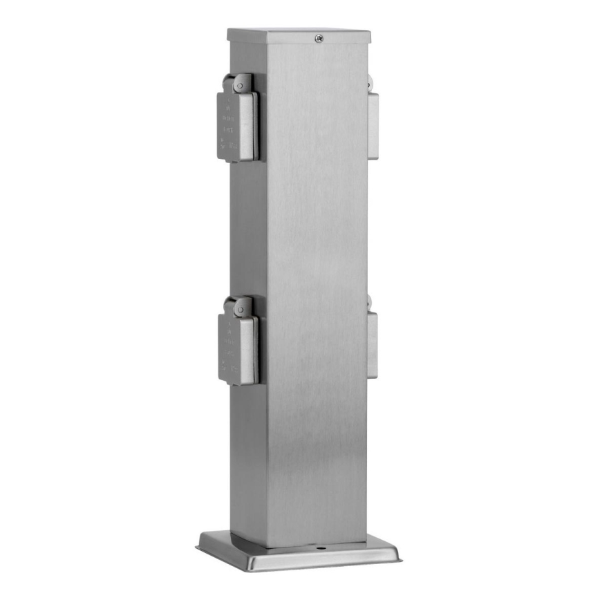 Buitenstopcontact zuil 4Z SCHUKO 230V mat chroom IP44
