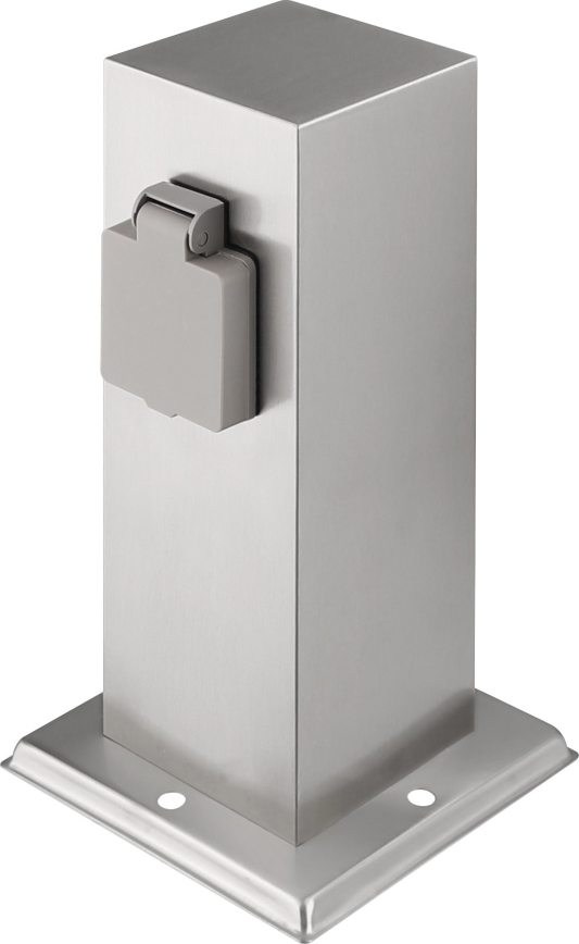 Buitenstopcontactpaal 2-voudig 230V IP44 mat chroom vierkant