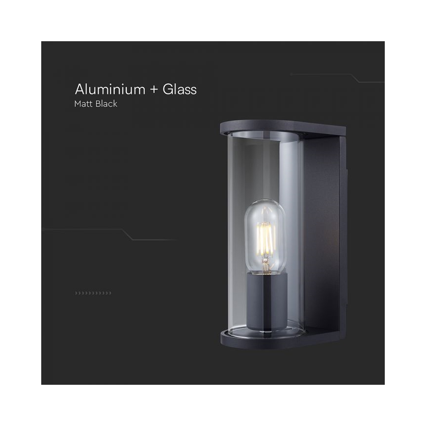 Buitenwandlamp 1x E27/60W/230V IP44, zwart met rookglas