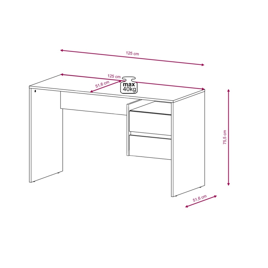 Bureau à tiroirs MARLO chêne artisan/blanc