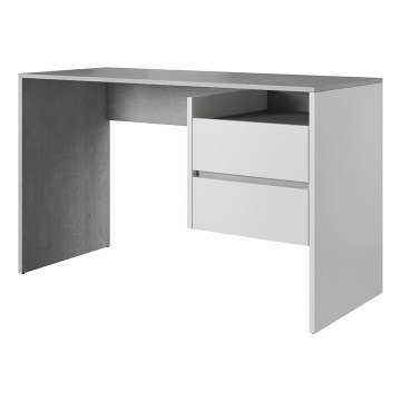 Bureau à tiroirs MARLO gris béton/blanc