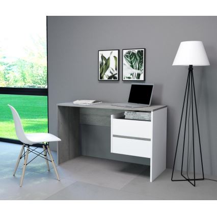 Bureau à tiroirs MARLO gris béton/blanc