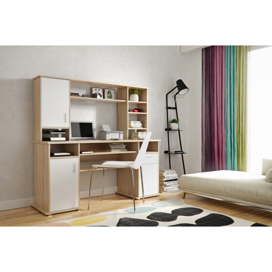 Bureau avec étagère ELIAN, chêne Sonoma/blanc