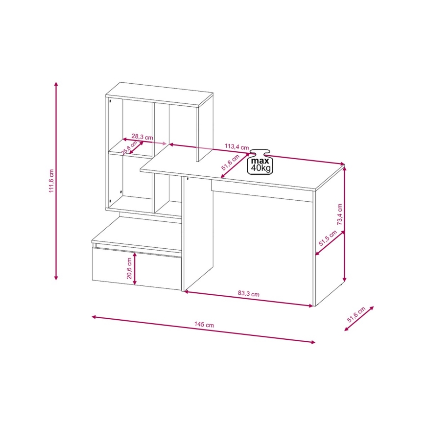 Bureau avec étagère MARLO chêne artisan/anthracite