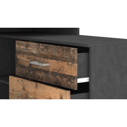 Bureau avec tiroirs et angle réversible (D/G) JULES brun/noir