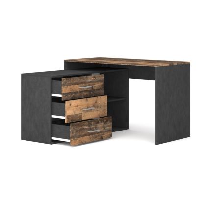 Bureau avec tiroirs et angle réversible D/G JULES marron/noir