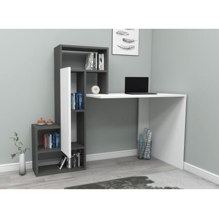 Bureau avec une étagère IRMAK 119x138,6 cm blanc/anthracite
