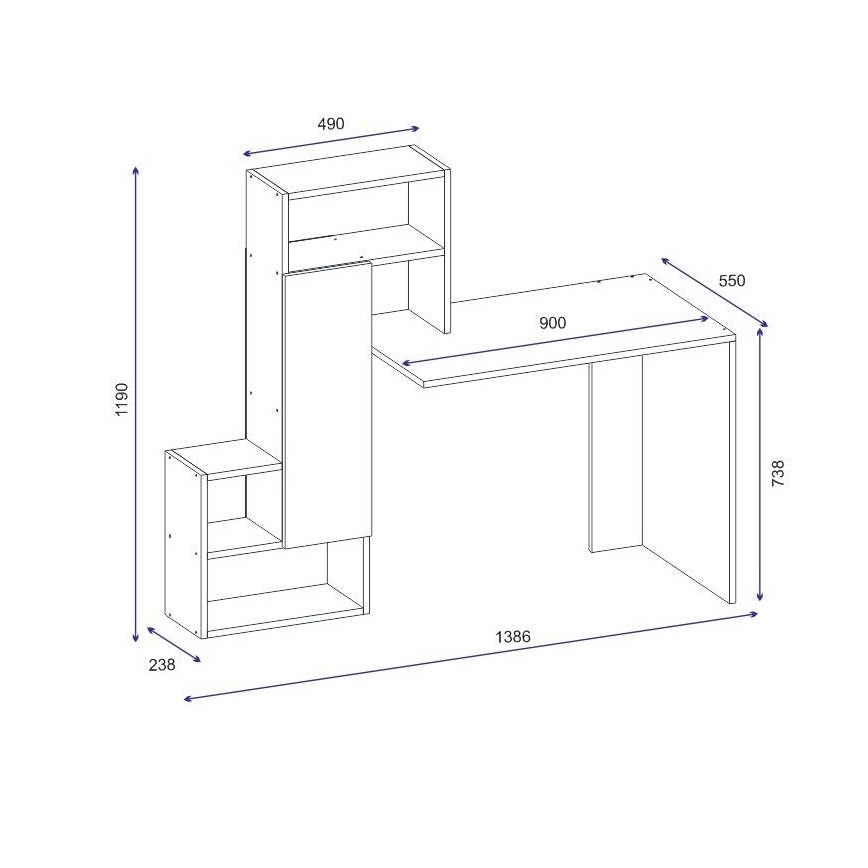 Bureau avec une étagère IRMAK 119x138,6 cm blanc/anthracite